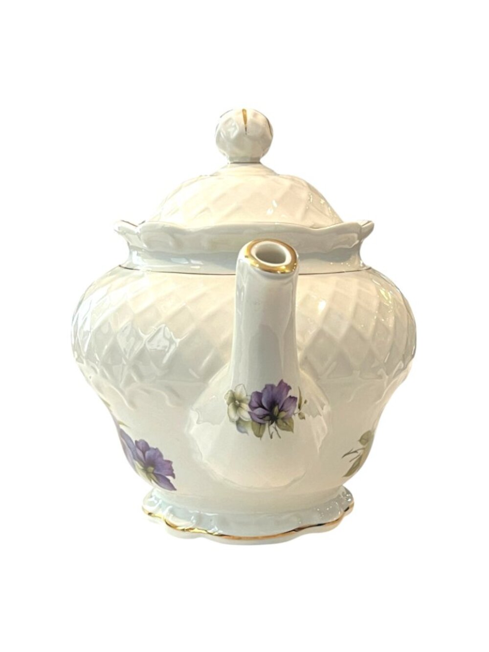 Crown Dorset Staffordshire England Teapot Flowered and Gold Trim - Picture 3 of 10